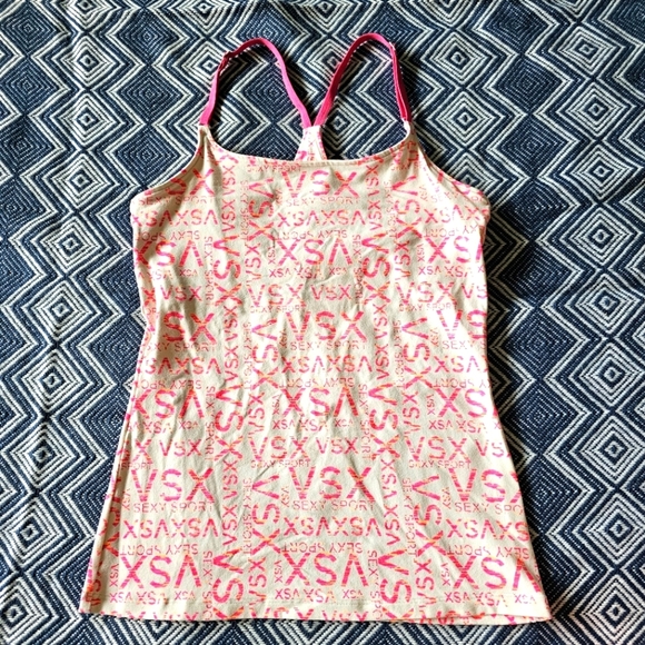 VSX Logo Print White Pink Racerback Tank - Picture 1 of 10